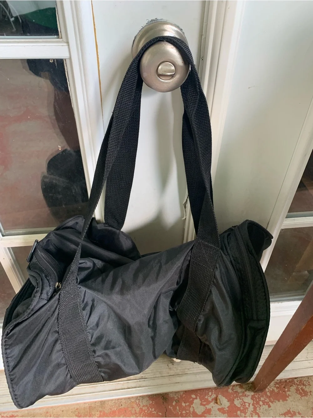 Vintage 70 80s Wilson Black Duffel Gym  Bag with multicolor Stripes